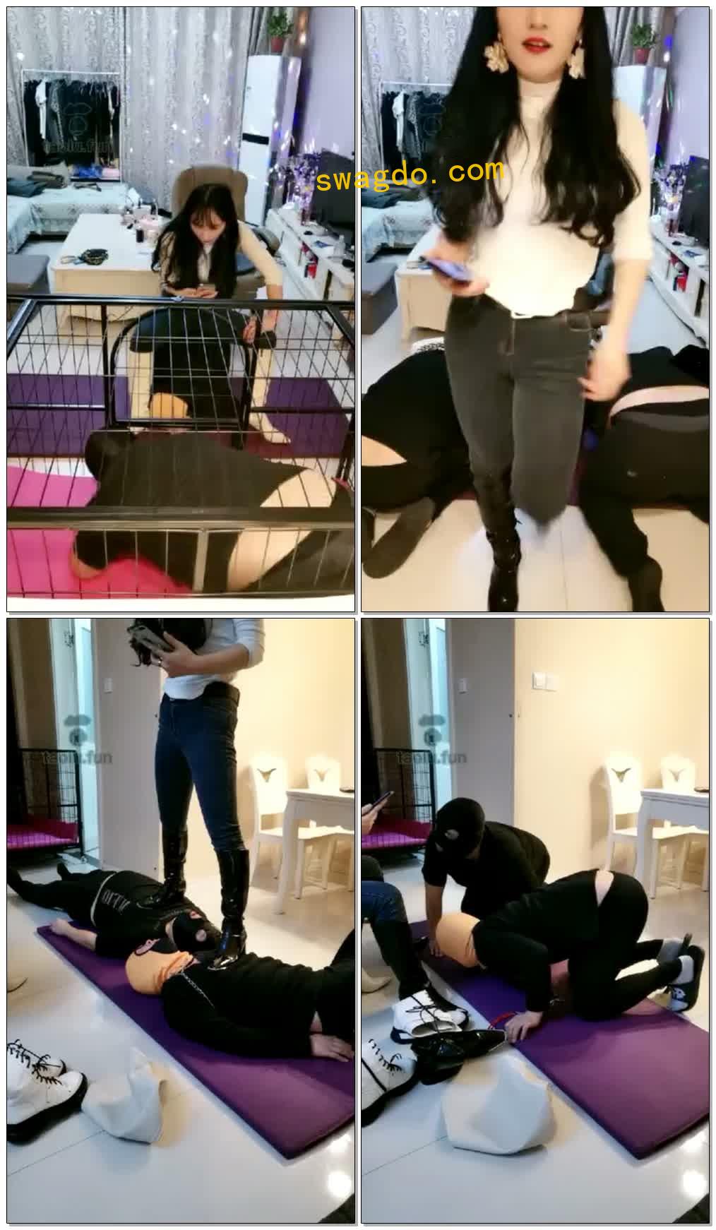 【1月】双奴一主舔靴底口水踩踏食物【西安傲雪女王】【31分钟】