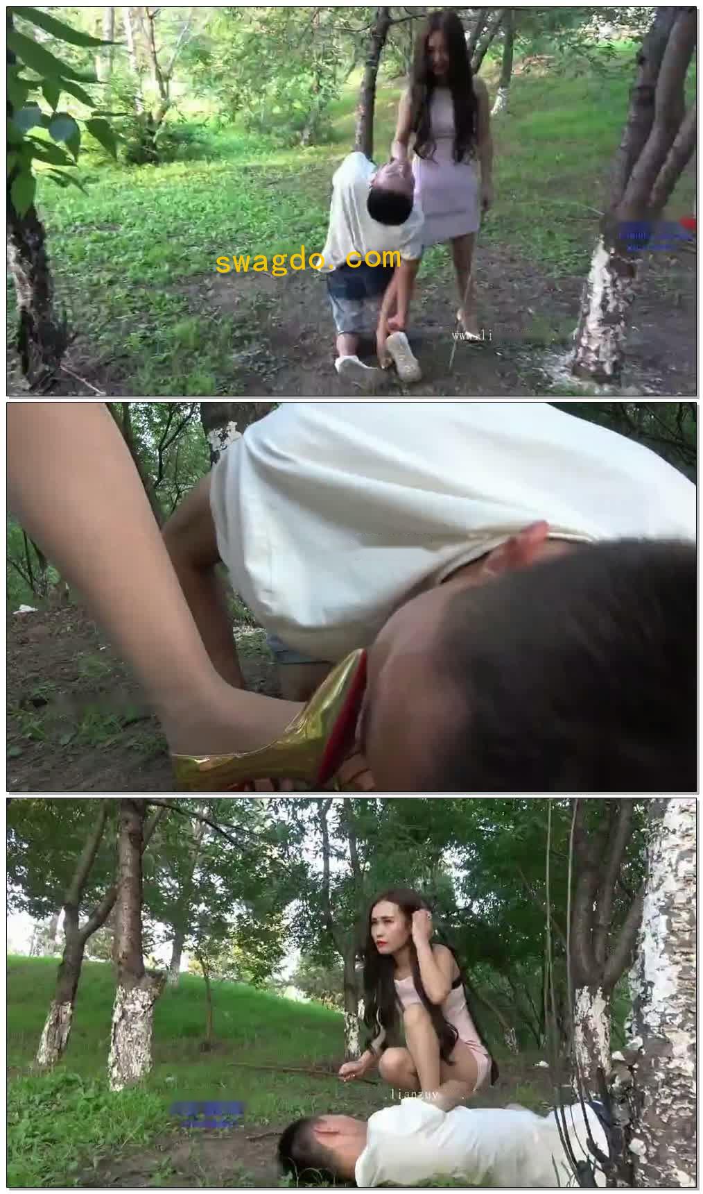 【冷柔女主】美女户外高跟美腿踩踏调教学生