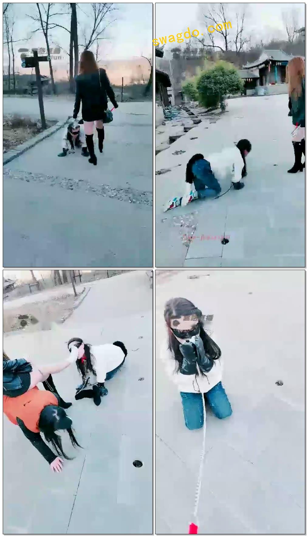 【梦幻大大】野外调教双母狗，狗链溜，舔靴，棉袜羞辱【33分钟】【标清】