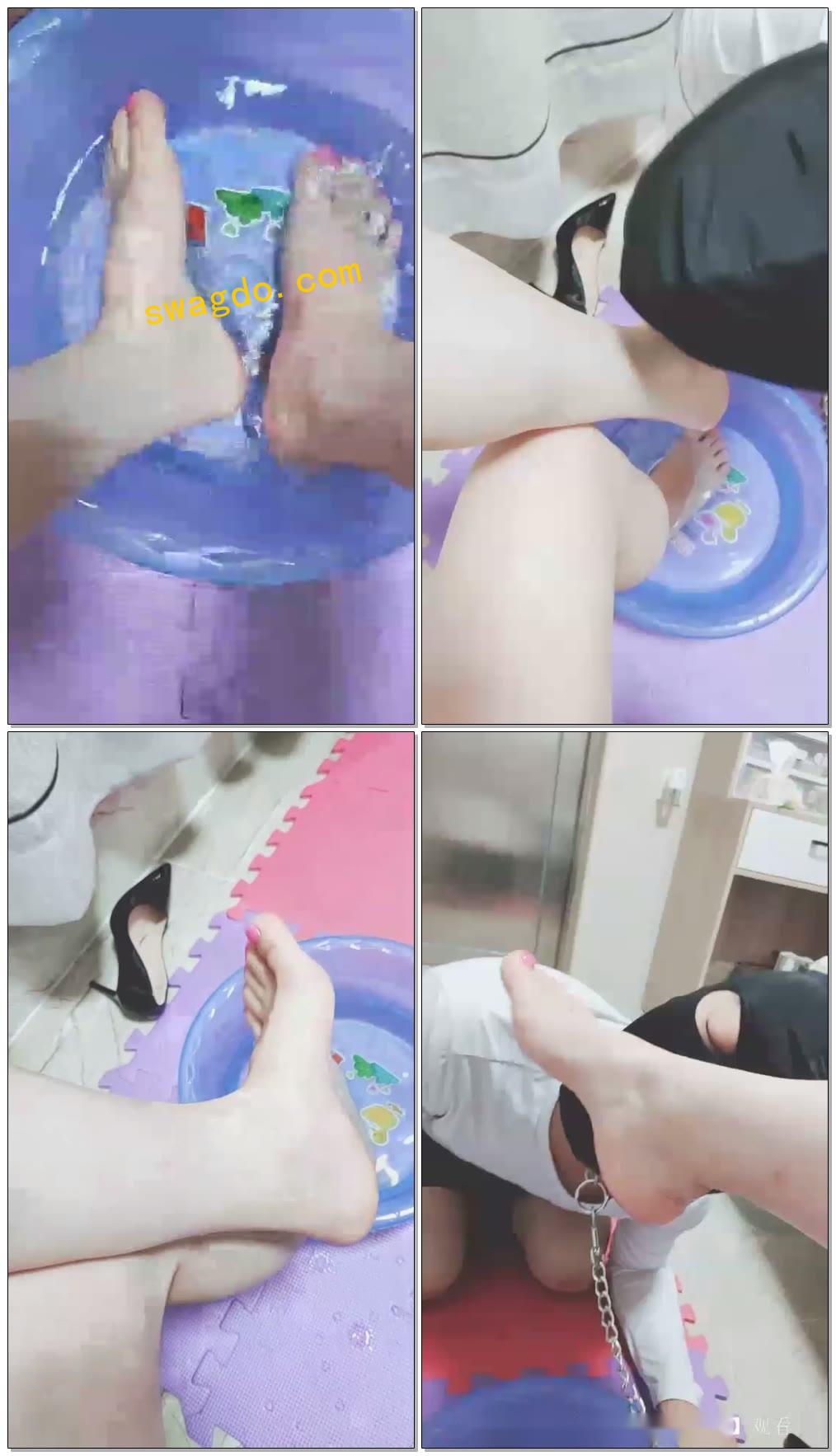【夏琳】贱狗给主人洗脚，喝洗脚水，恋足必看【20分钟】