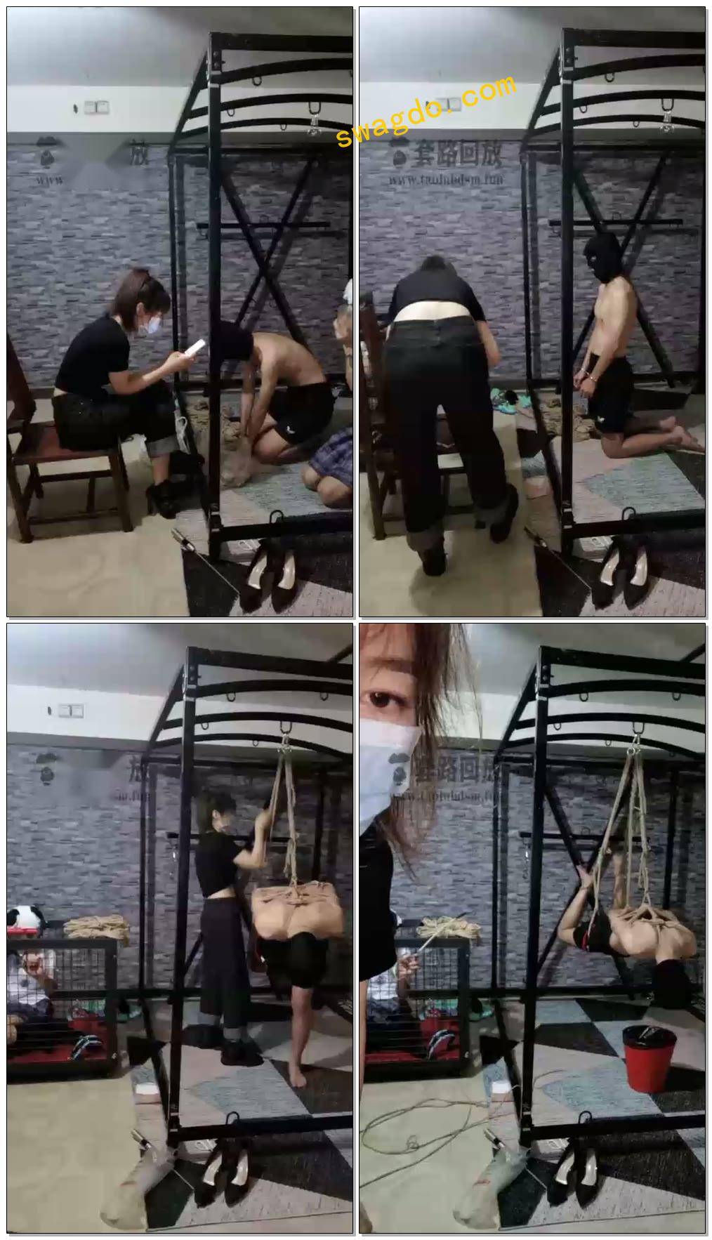 【s夏夏绳缚】调双奴，吊虐，狗笼，鞭打【66分钟】