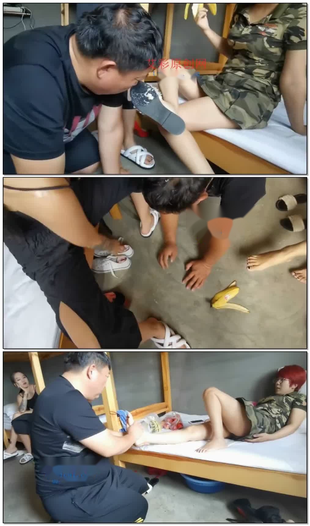 【梦溪】梦溪和冷依女生宿舍虐外卖员舔脏鞋底,舔沾满香蕉的臭脚