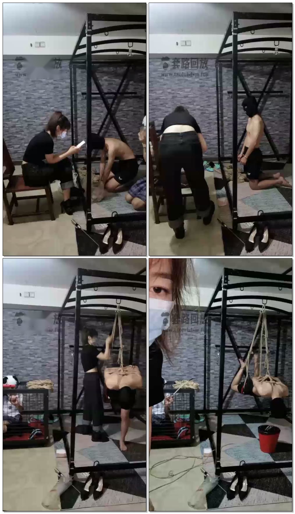 【s夏夏绳缚】调双奴,吊虐,狗笼,鞭打【66分钟】
