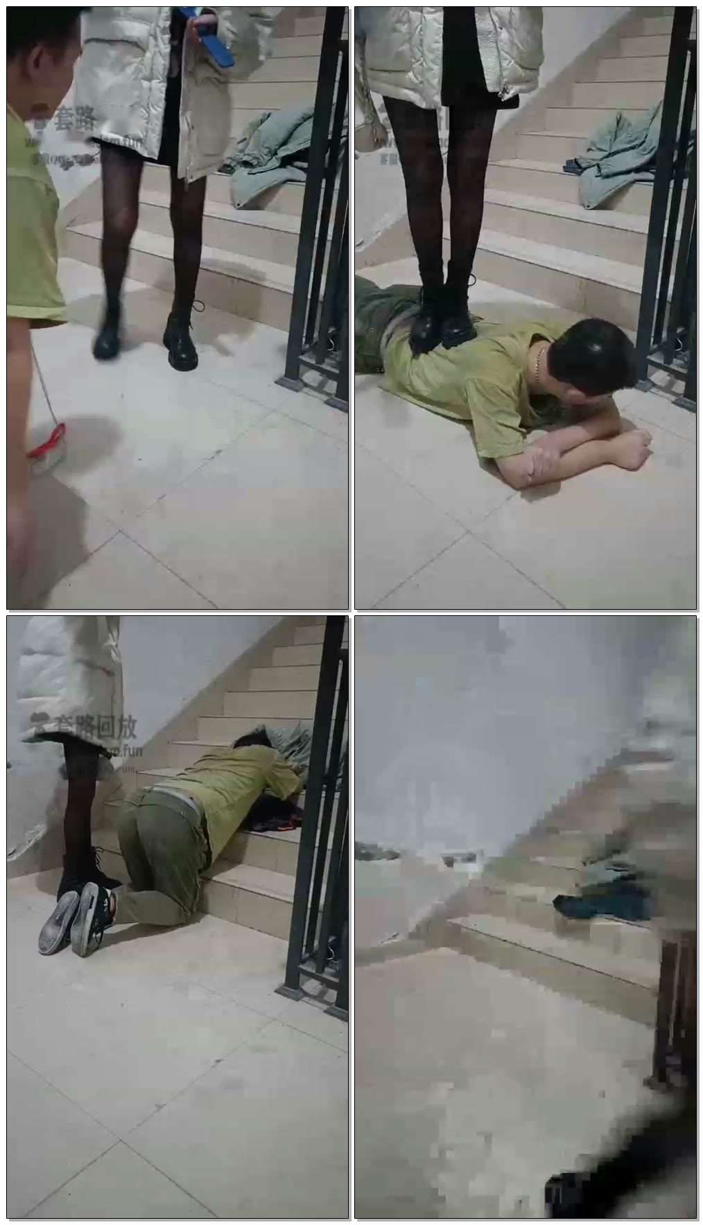 【第一帅男神】极品黑丝美女首次楼梯调教,耳光鞭打舔鞋踩踏【25分钟】